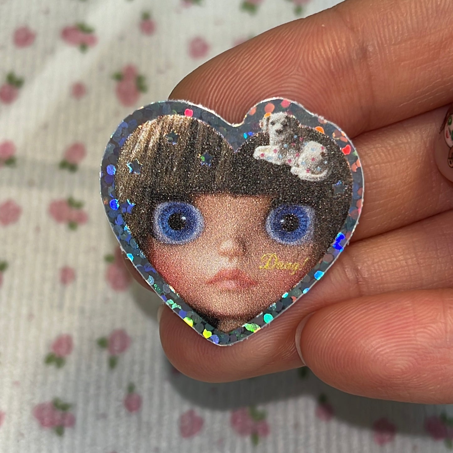 retro dollcore single holographic sticker
