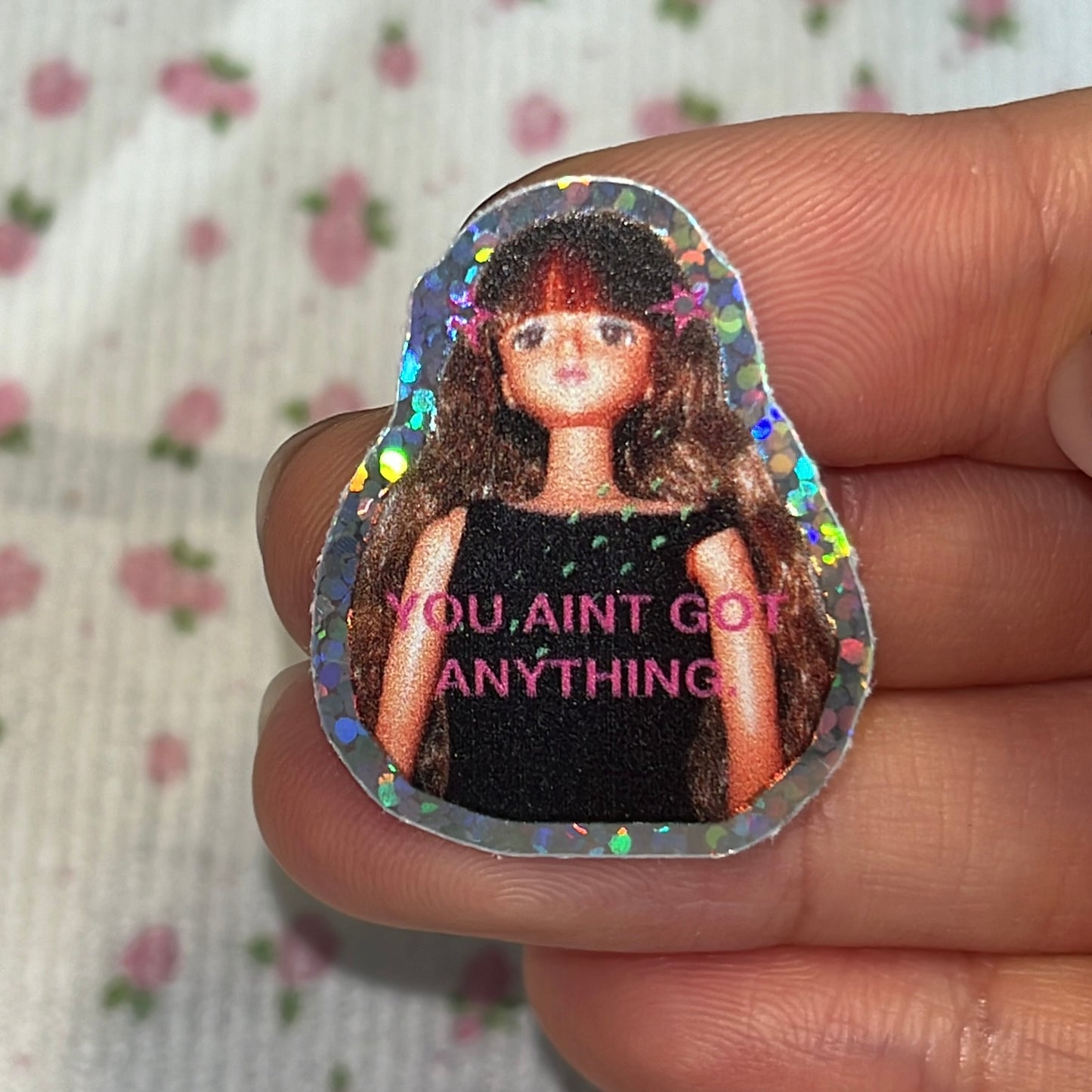 retro dollcore single holographic sticker