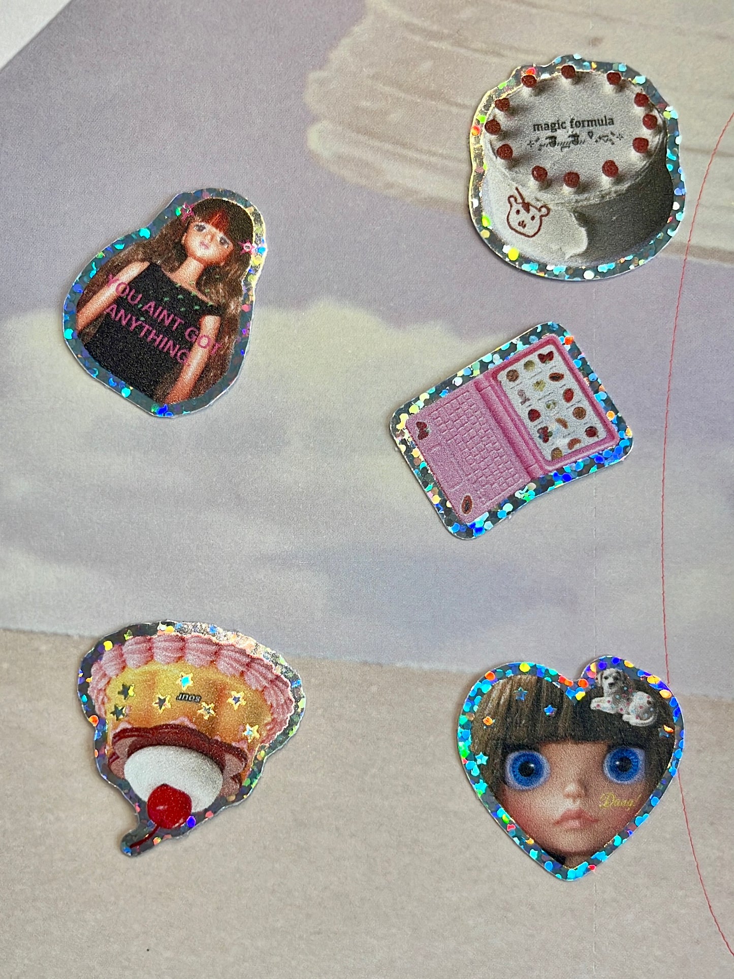 retro dollcore single holographic sticker